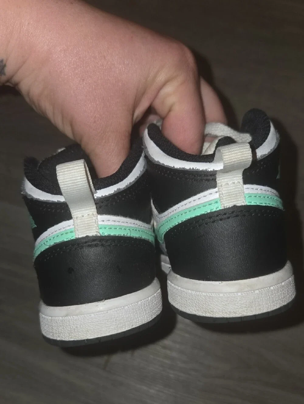 Kids Black and White High-Top Sneakers with Mint Accent - Jordan Style